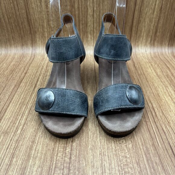 Taos Carousel Wedge Sandals Women's Size EU 36 US 5-5.5 Gray Steel Blue Leather - Picture 4 of 9